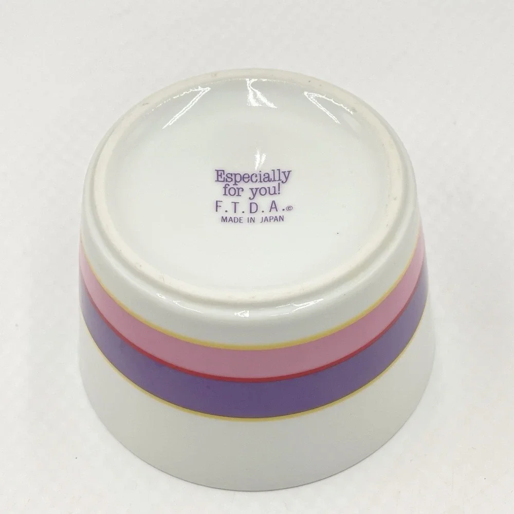 Vintage 1980s FTDA Ceramic Cylinder Vase Purple Pink White Stripes